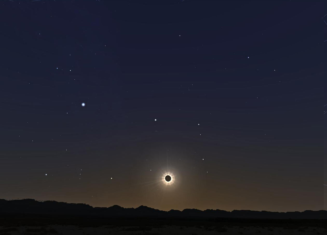 Aspecto del cielo simulado para el momento del máximo del eclipse